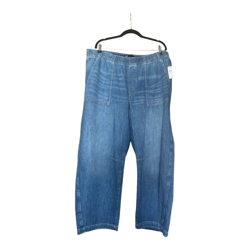 Gap Easy Jean Barrel Leg Pull On Pants Blue Cotton Elastic Waist Size XL